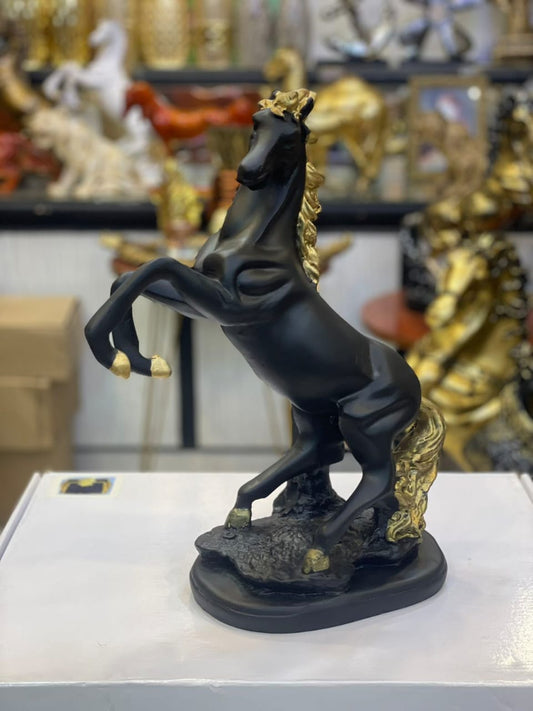 Black Horse Statue with Gold Accents